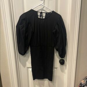 Zara Black Dress with Puff Sleeves Size S